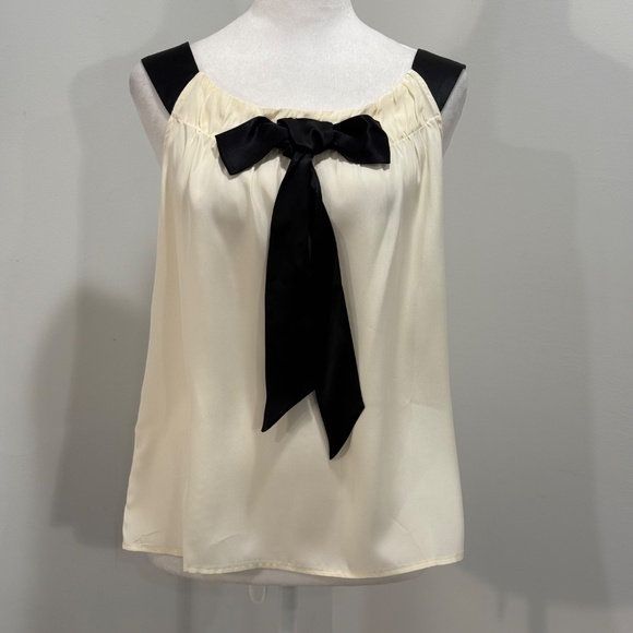 RSVP By Talbots Silk Sleeveless Top with Bow Ivory/Black Size Medium Petite - Picture 2 of 13